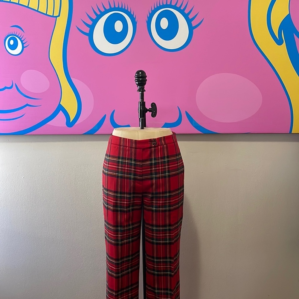 Moschino Red Tartan Plaid Wool Pants